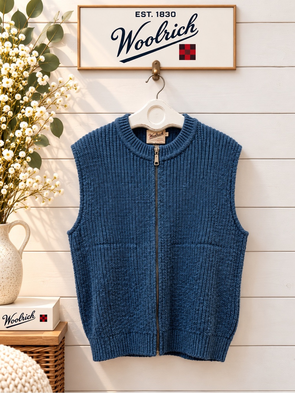 WOOLRICH Dark Pine Knit Zip Vest Size L Mens